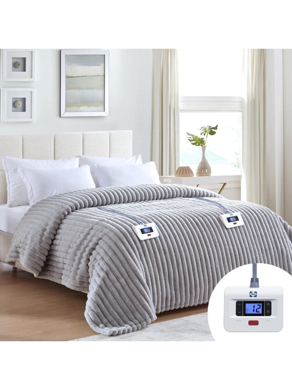 Cozy Queen Electric Blanket 84x90, Reversible Faux Fur & Sherpa, Grey Warmth